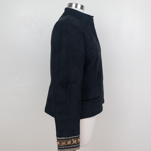 Zara Faux Suede Embroidered Black XL Jacket Blazer - Picture 3 of 8